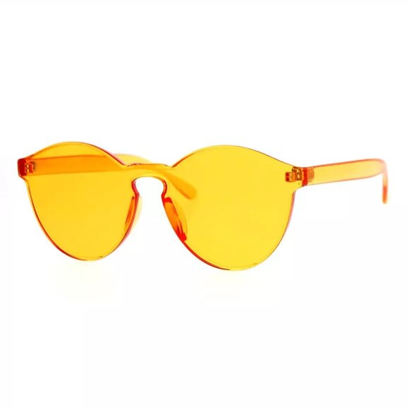 UV400 Rimless Flat Lens Sunglasses One Thick Translucent Round Lens Frame - Picture 1 of 12